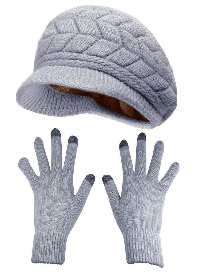 HINDAWI Winter Hat Gloves for Women Knit Warm Snow Ski Outdoor Caps Touch Screen Mittens Grey - Image 1